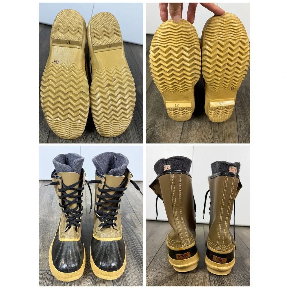 Sorel Vintage Caribou Pac Boots Tan Black Size 12 Winter Snow Waterproof Mens